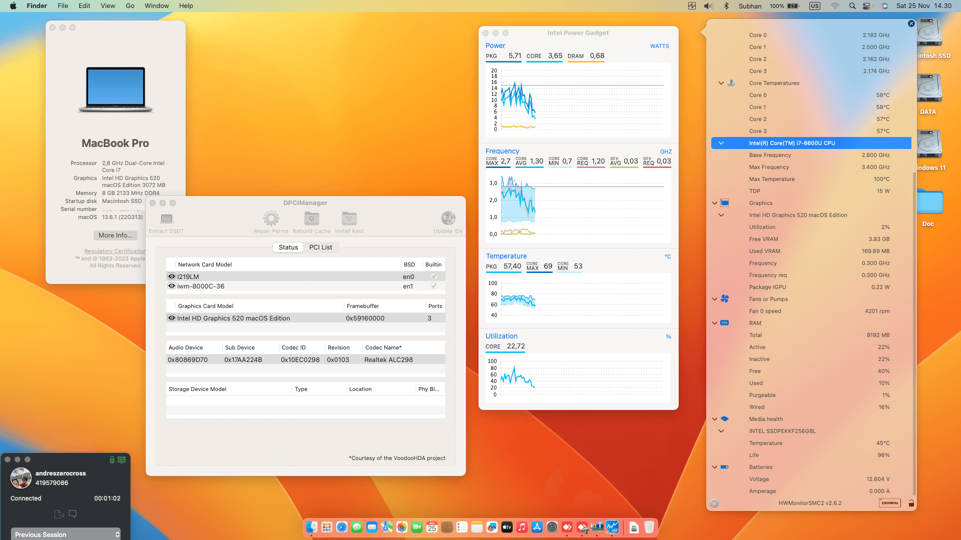 Success Hackintosh macOS Ventura 13.6.1 Build 22G313 in Lenovo Thinkpad T470S